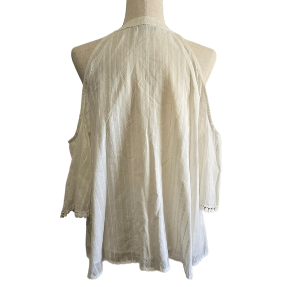 Maven West Ivory Cold Shoulder Boho Blouse Tassel Tie Crochet Sleeve Size Small - Picture 4 of 13